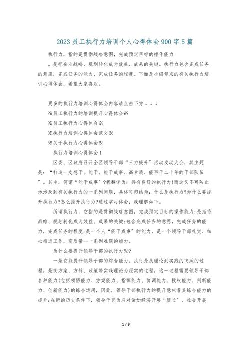 员工执行力培训心得体会