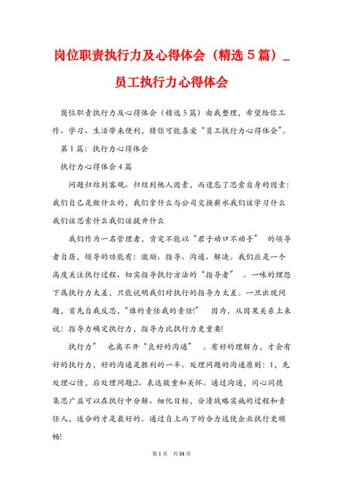 员工执行力培训心得体会