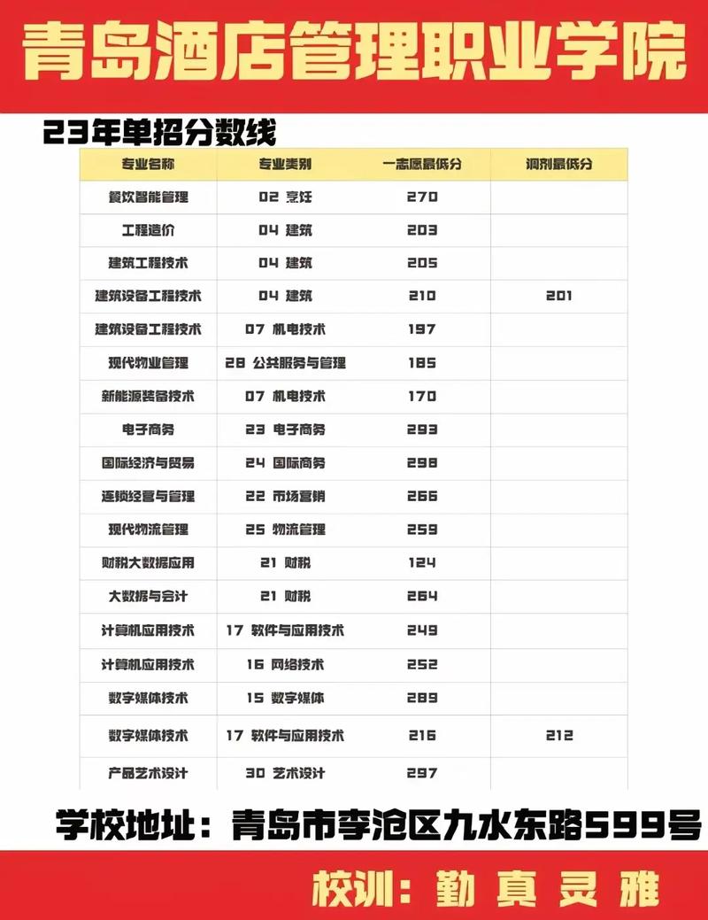 青岛酒店管理职业技术学院分数线