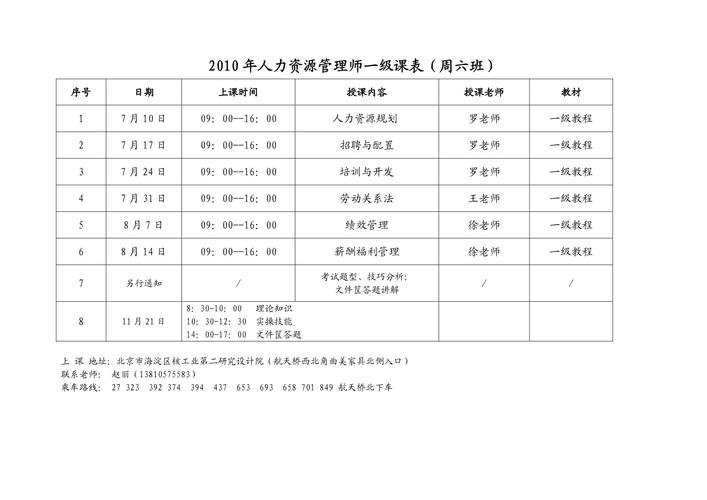 管理人员培训课程表